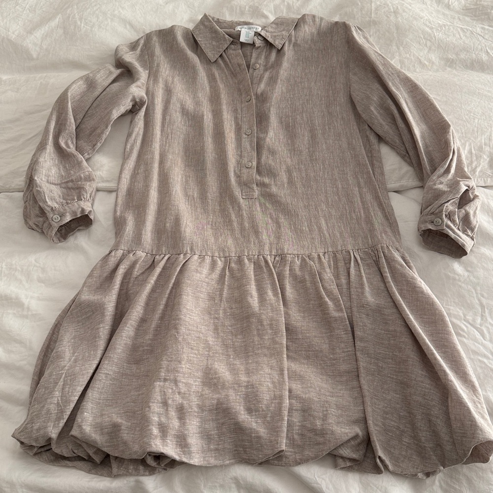 Cynthia Rowley Taupe Button-Up Bubble Hem Dress size XS
